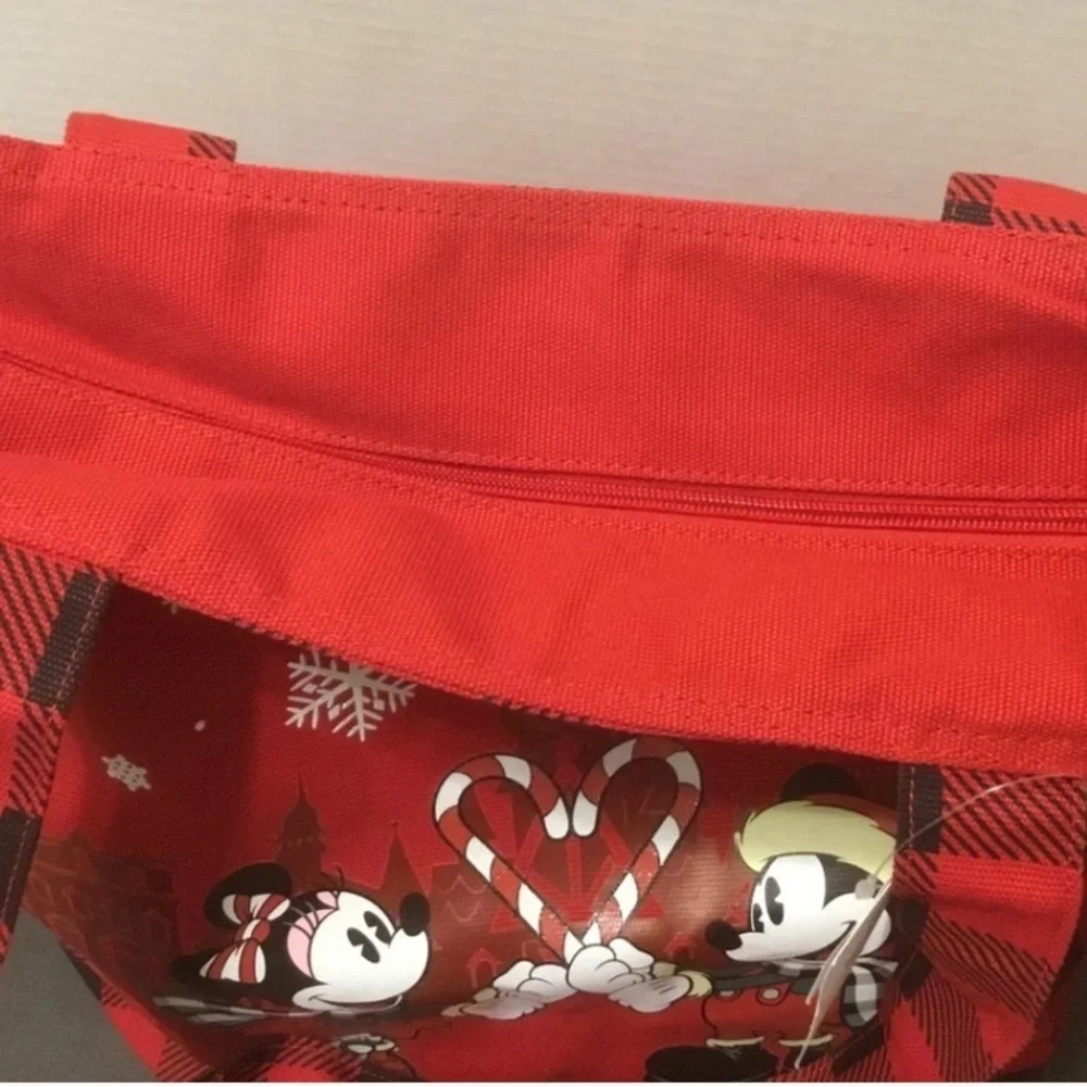 Disney Parks Mickey & Minnie Christmas Tote Bag Red Buffalo Plaid Holiday Bag